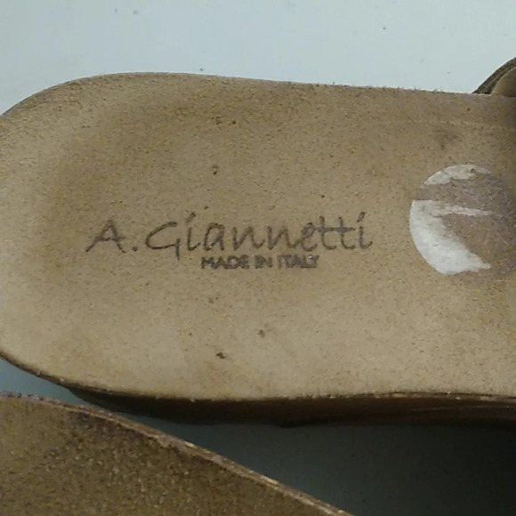 A. Giannetti Italy Leather cross strap slides 3" cork heel platform wedgesandals - Picture 6 of 9